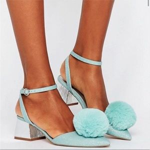 ASOS - Blue Glitter Saucy PomPom Heels